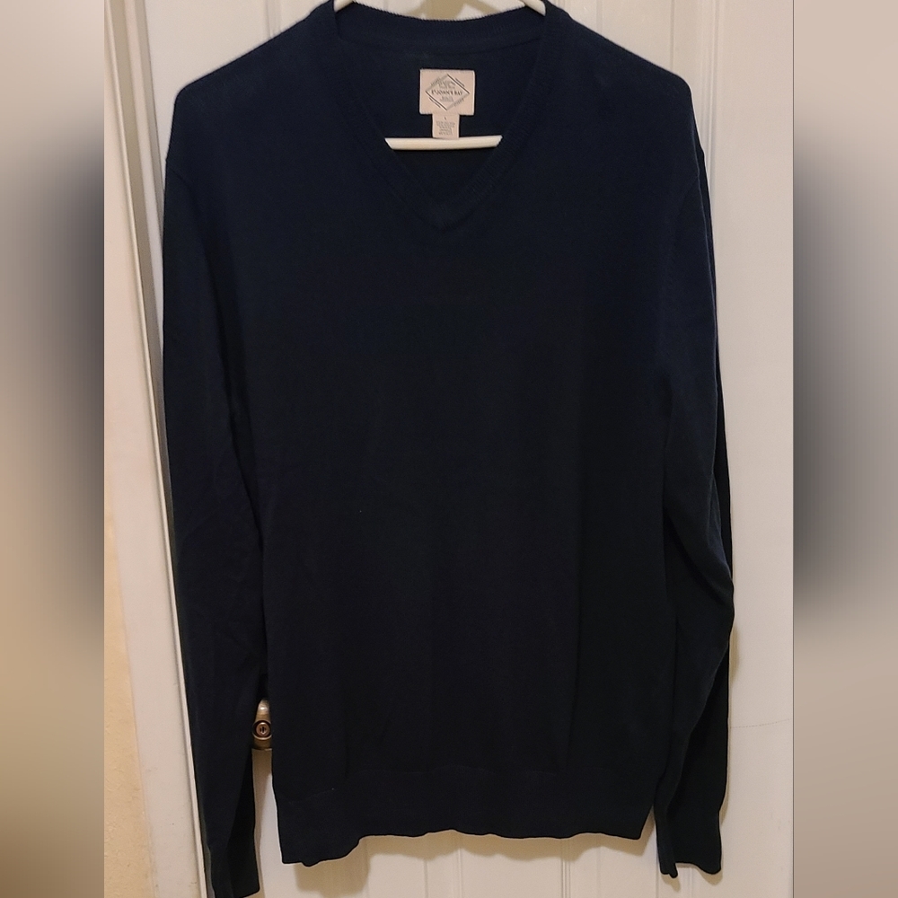 ST. JOHN'S BAY Men's Blue Long‎ Sleeve V-Neck Sweater - Size Large